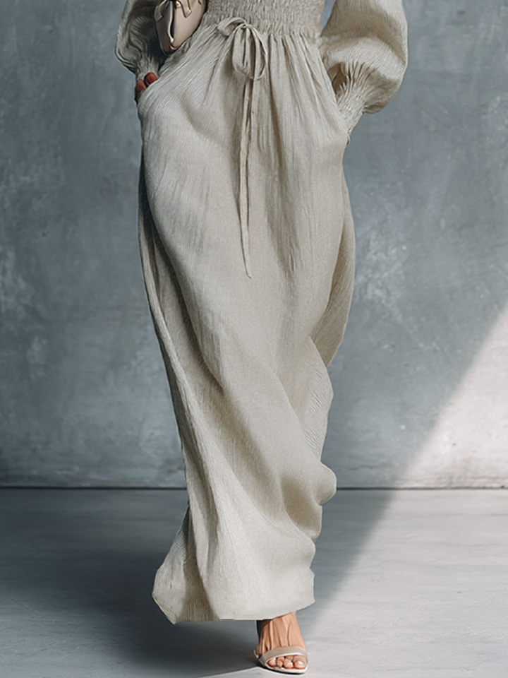 Beige Striped Maxi Dress