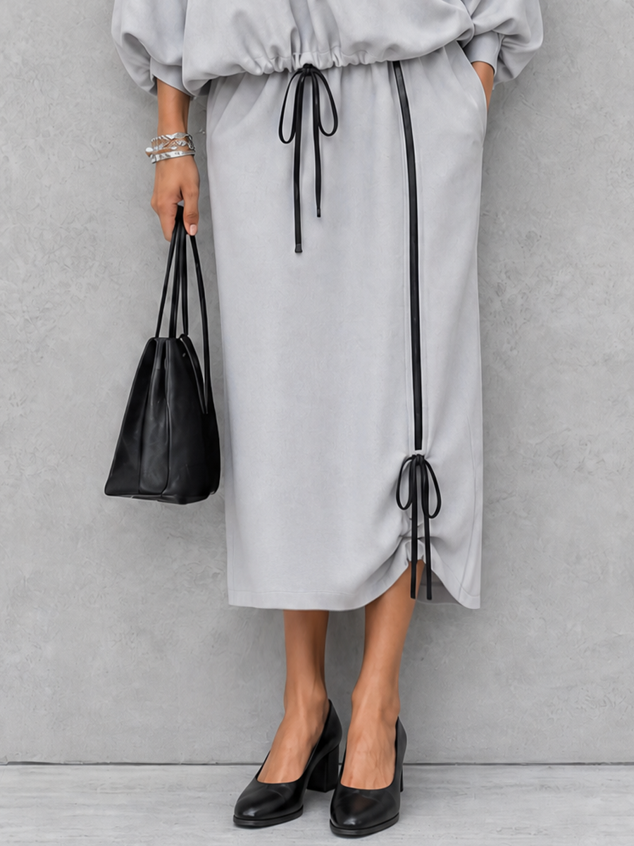 V-Neck Top & Midi Skirt Set