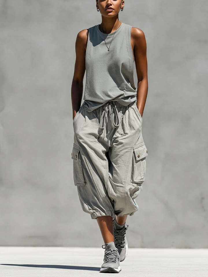 Grey Tank & Cargo Shorts