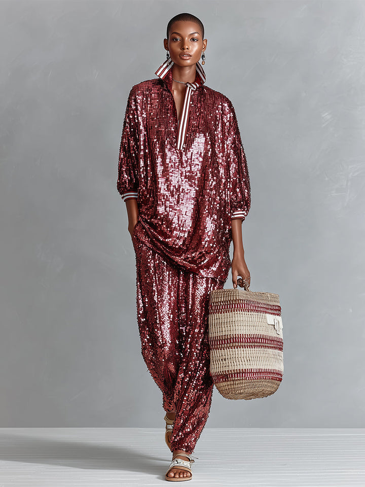 Burgundy Sequin Set