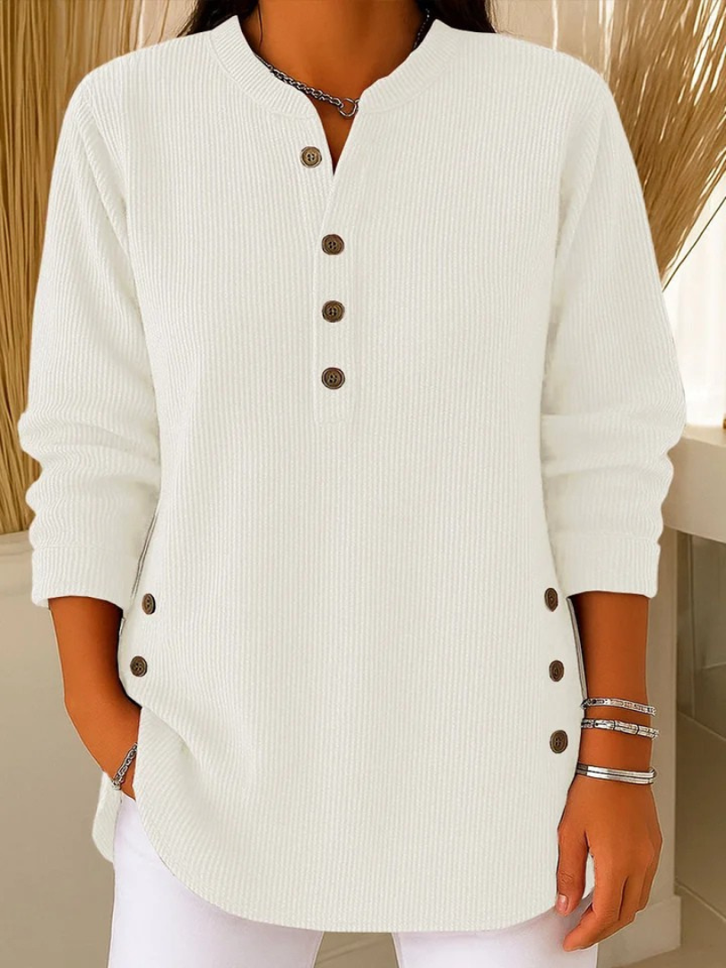 Eden Button Henley Tunic - White