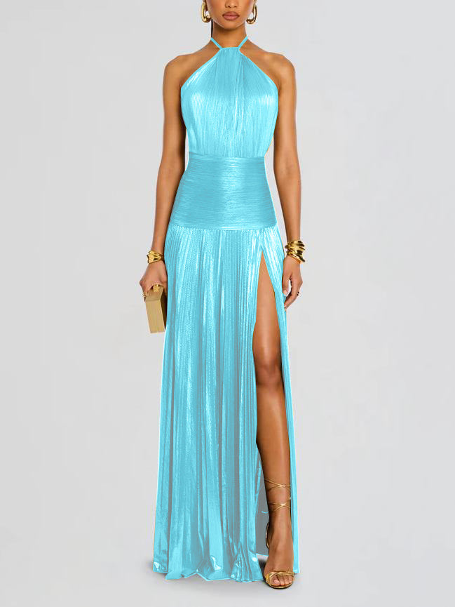 Metallic Plissé Gown
