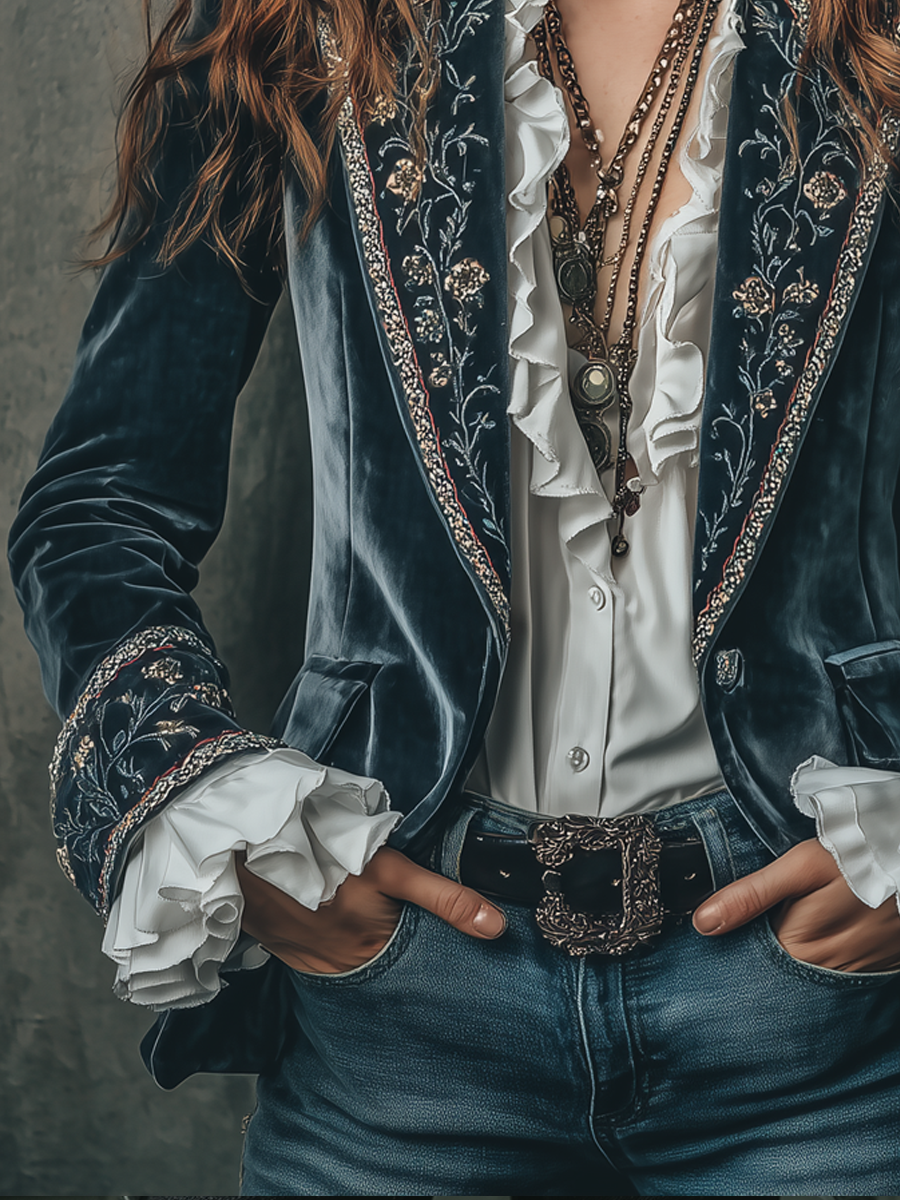 Embroidered Velvet Blazer