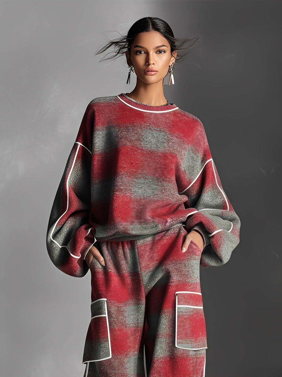 Plaid Piping Pantsuit