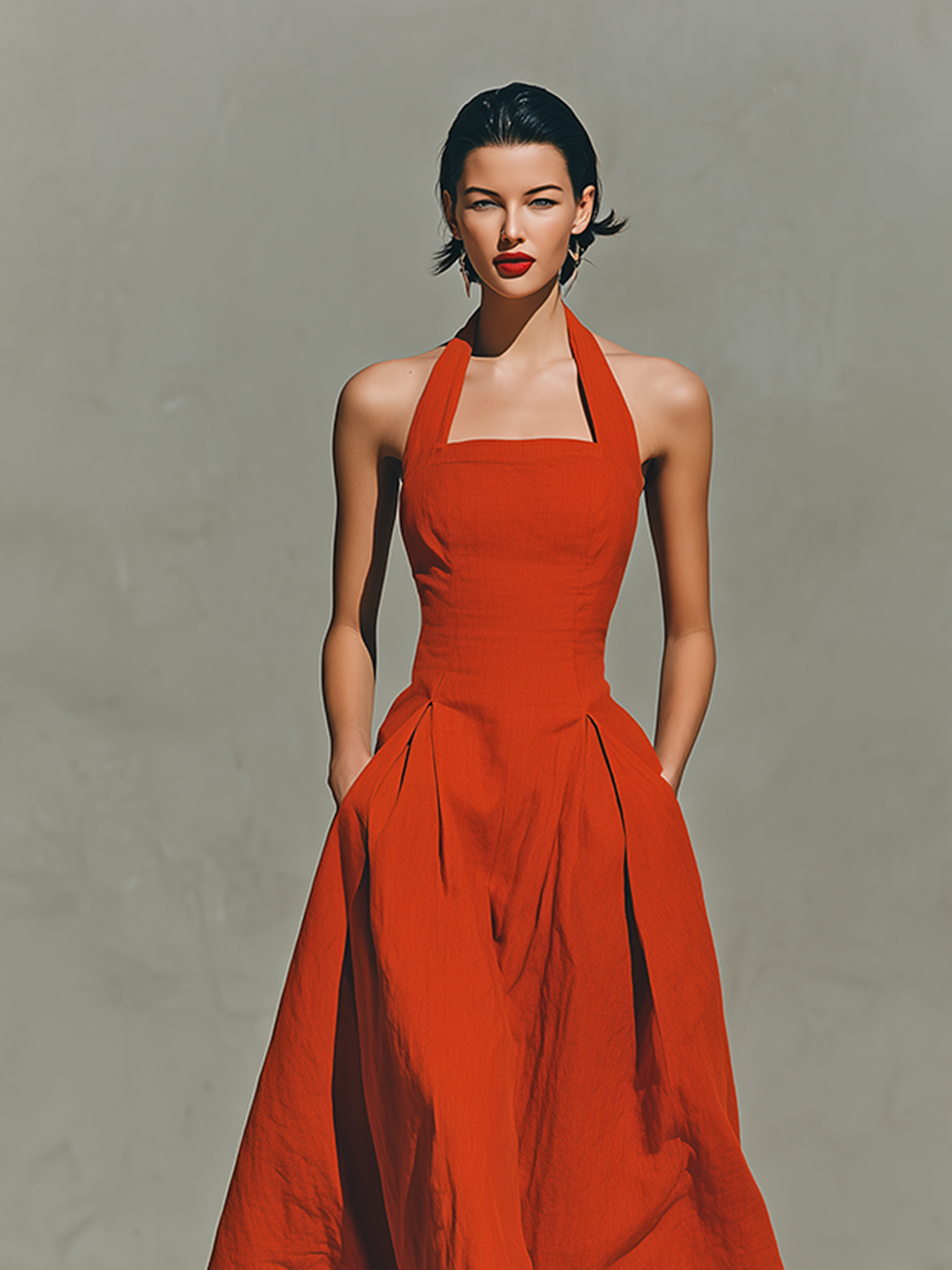 Red Linen Maxi Dress