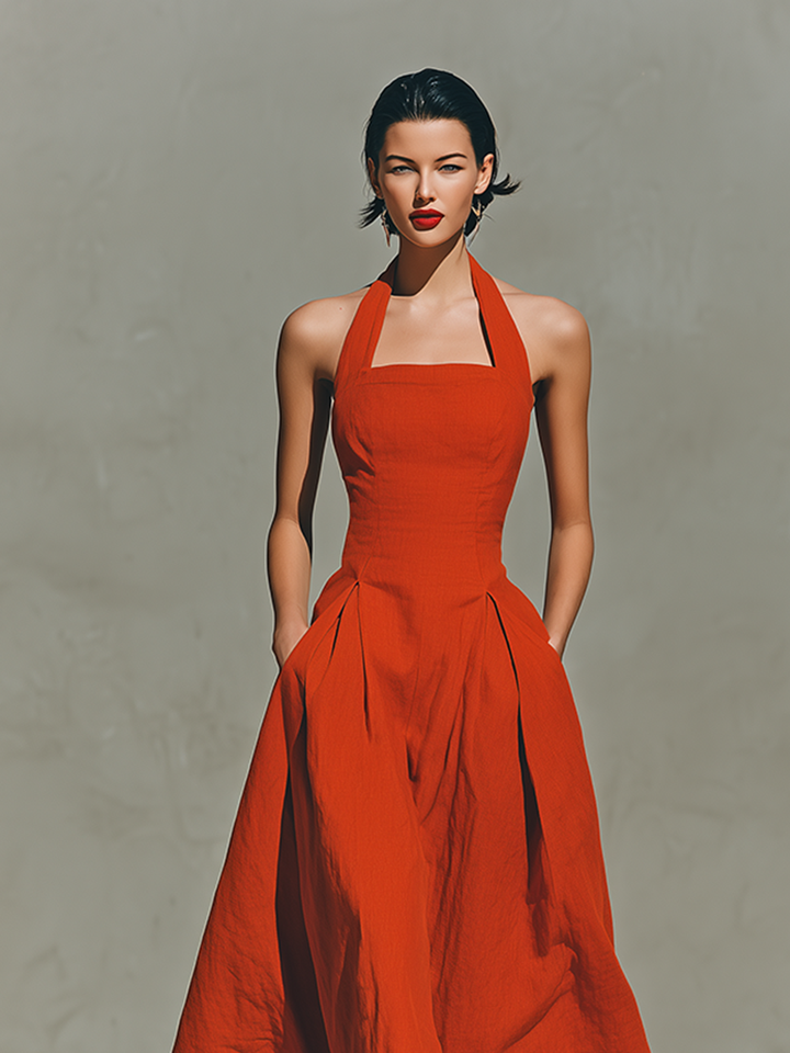 Red Linen Maxi Dress