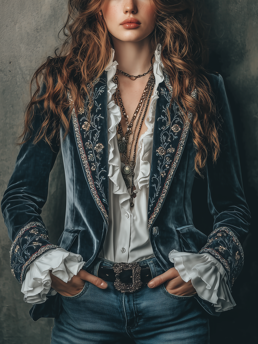 Embroidered Velvet Blazer