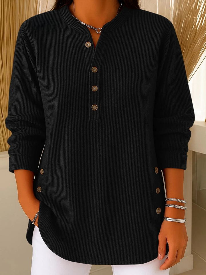 Eden Button Henley Tunic - Black