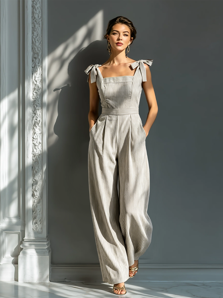 Beige Striped Jumpsuit