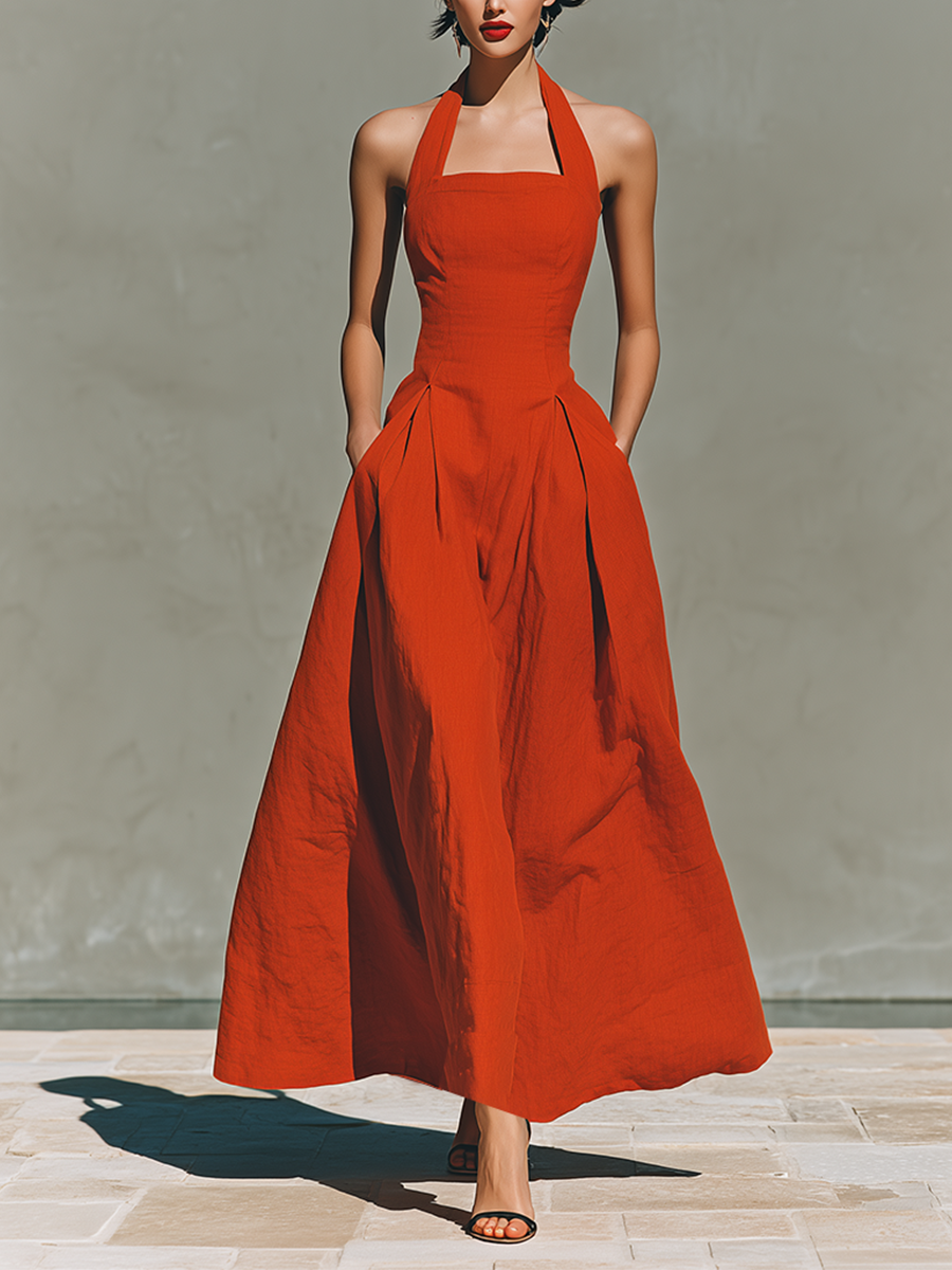 Red Linen Maxi Dress