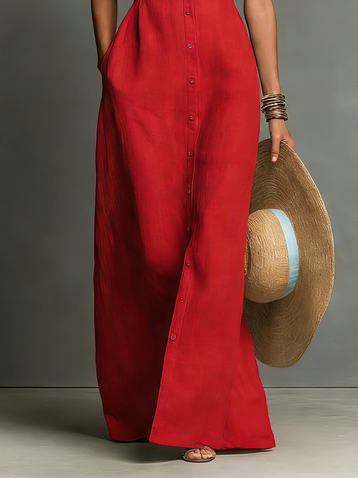Linen-Blend Maxi Dress