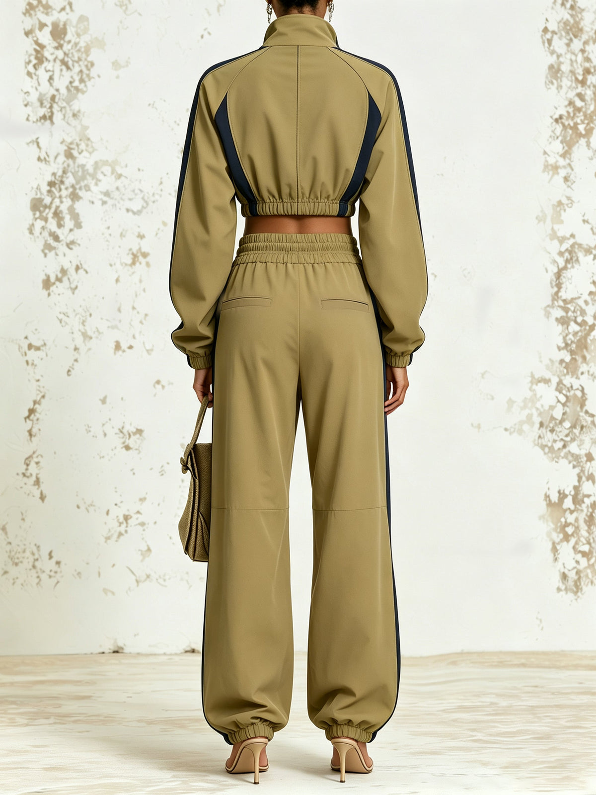 Contrast-Stripe Cropped Track Set