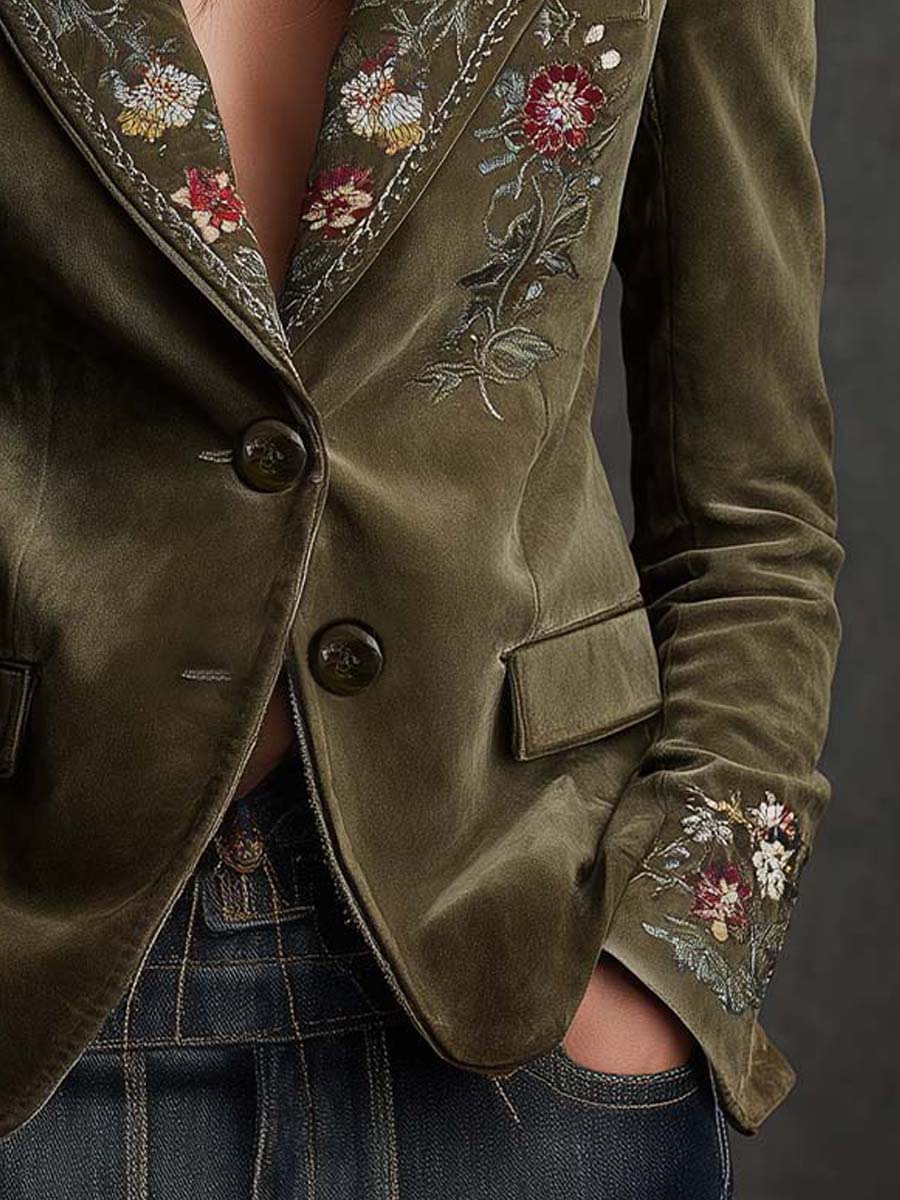 Olive Velvet Blazer
