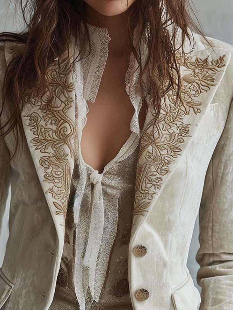 Ivory Velvet Blazer