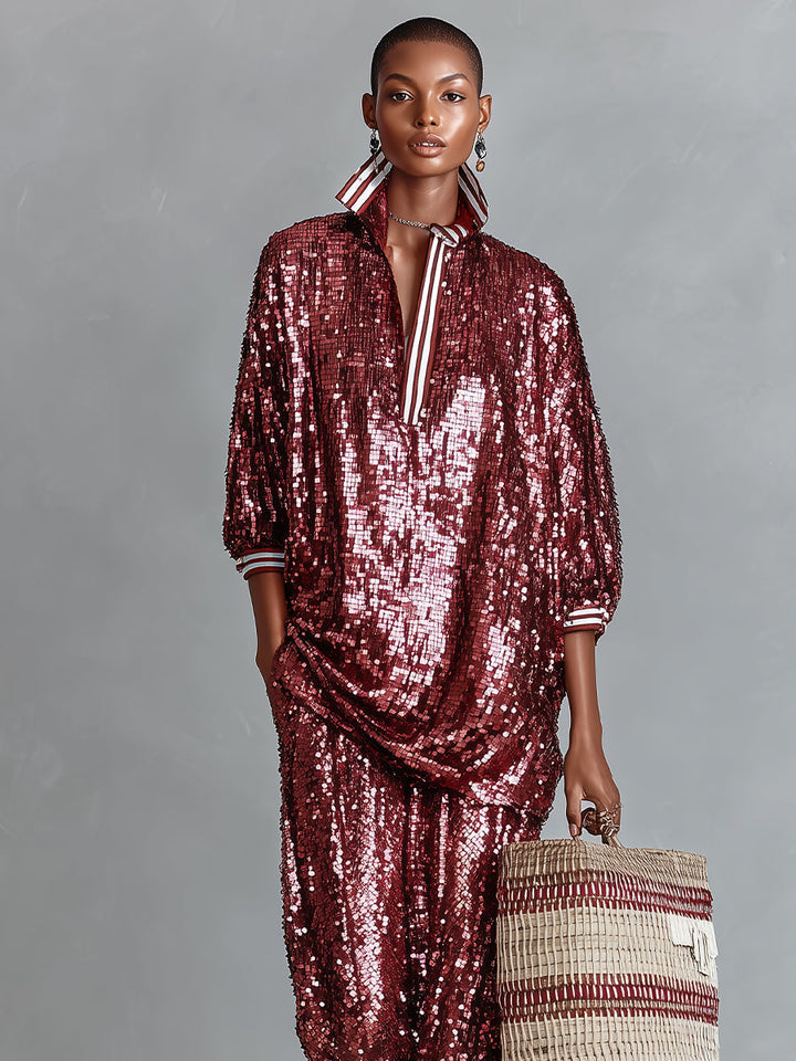 Burgundy Sequin Set