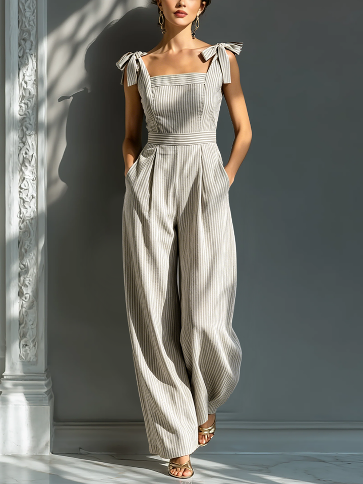Beige Striped Jumpsuit