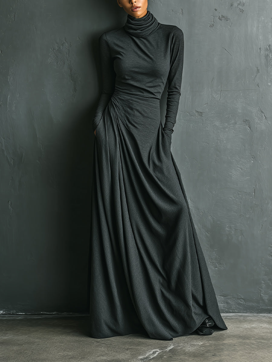 Charcoal Turtleneck Maxi Dress