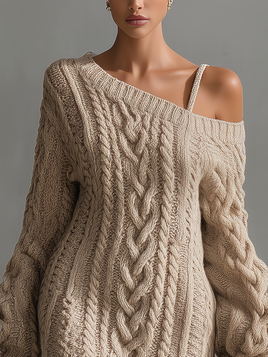 Beige Cable Knit Dress