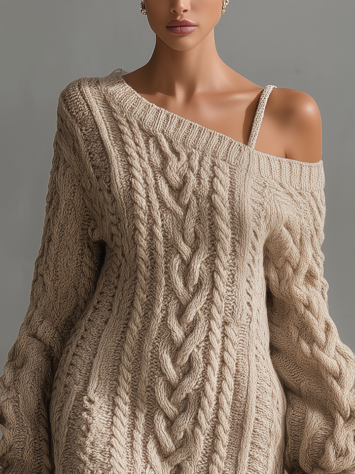 Beige Cable Knit Dress