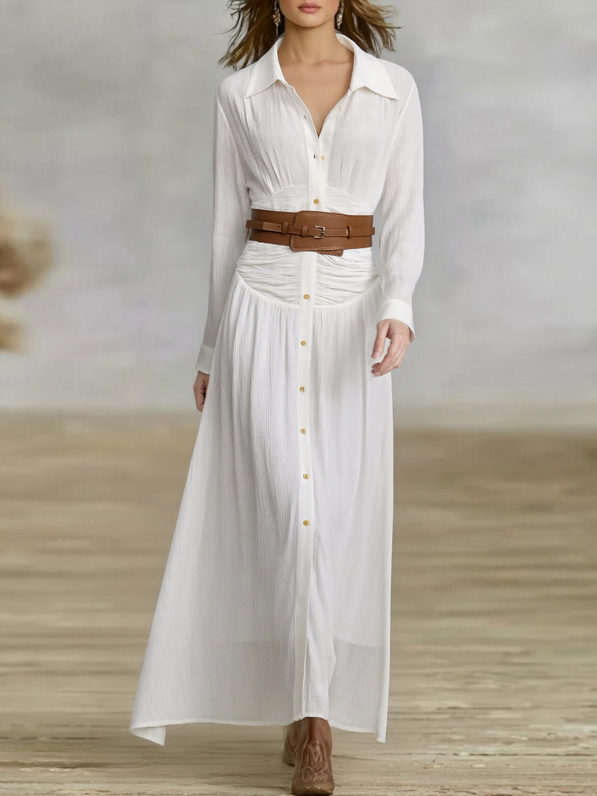 Linen Pleated Maxi Dress