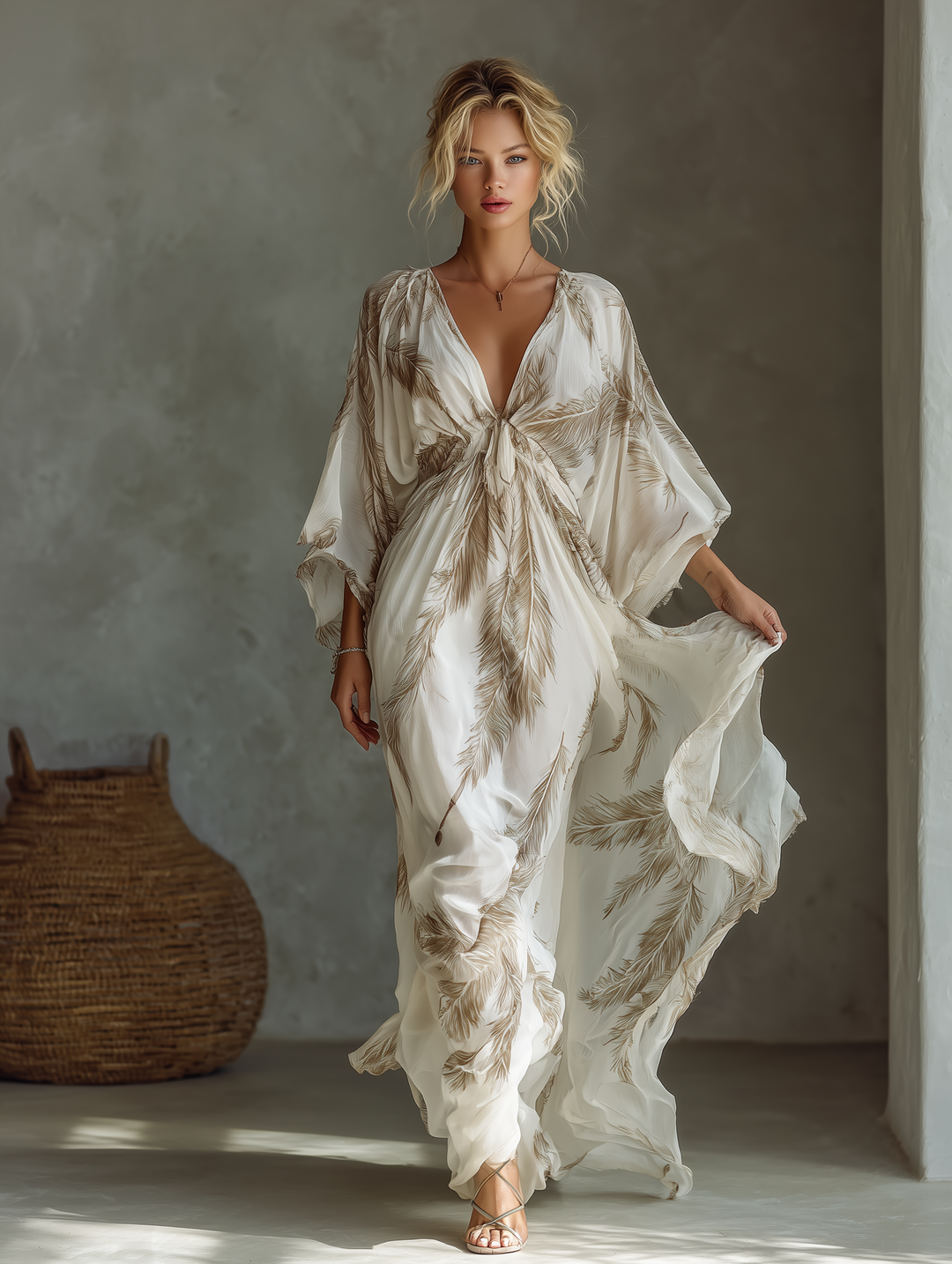 Ivory Taupe Maxi Dress