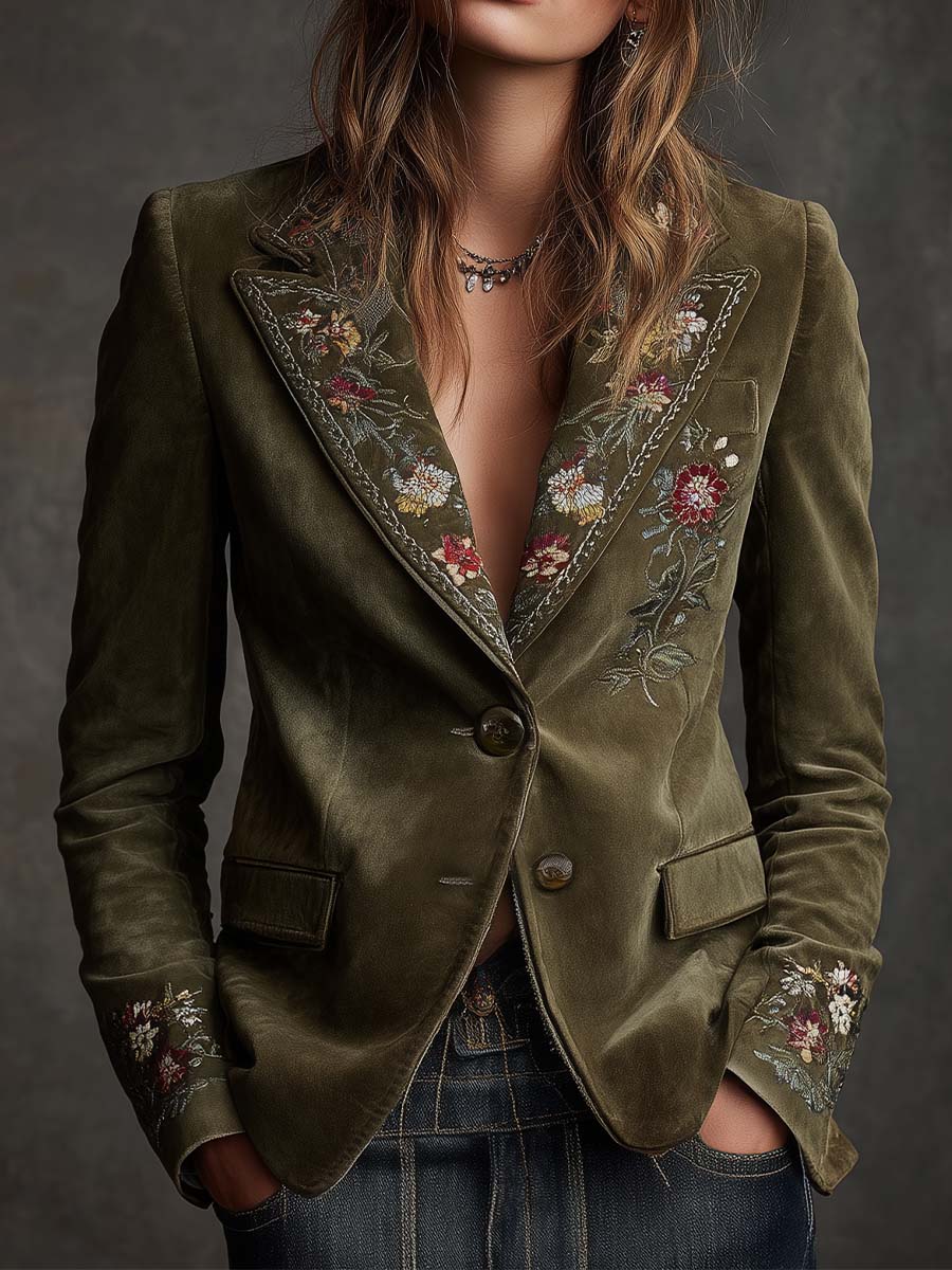 Olive Velvet Blazer