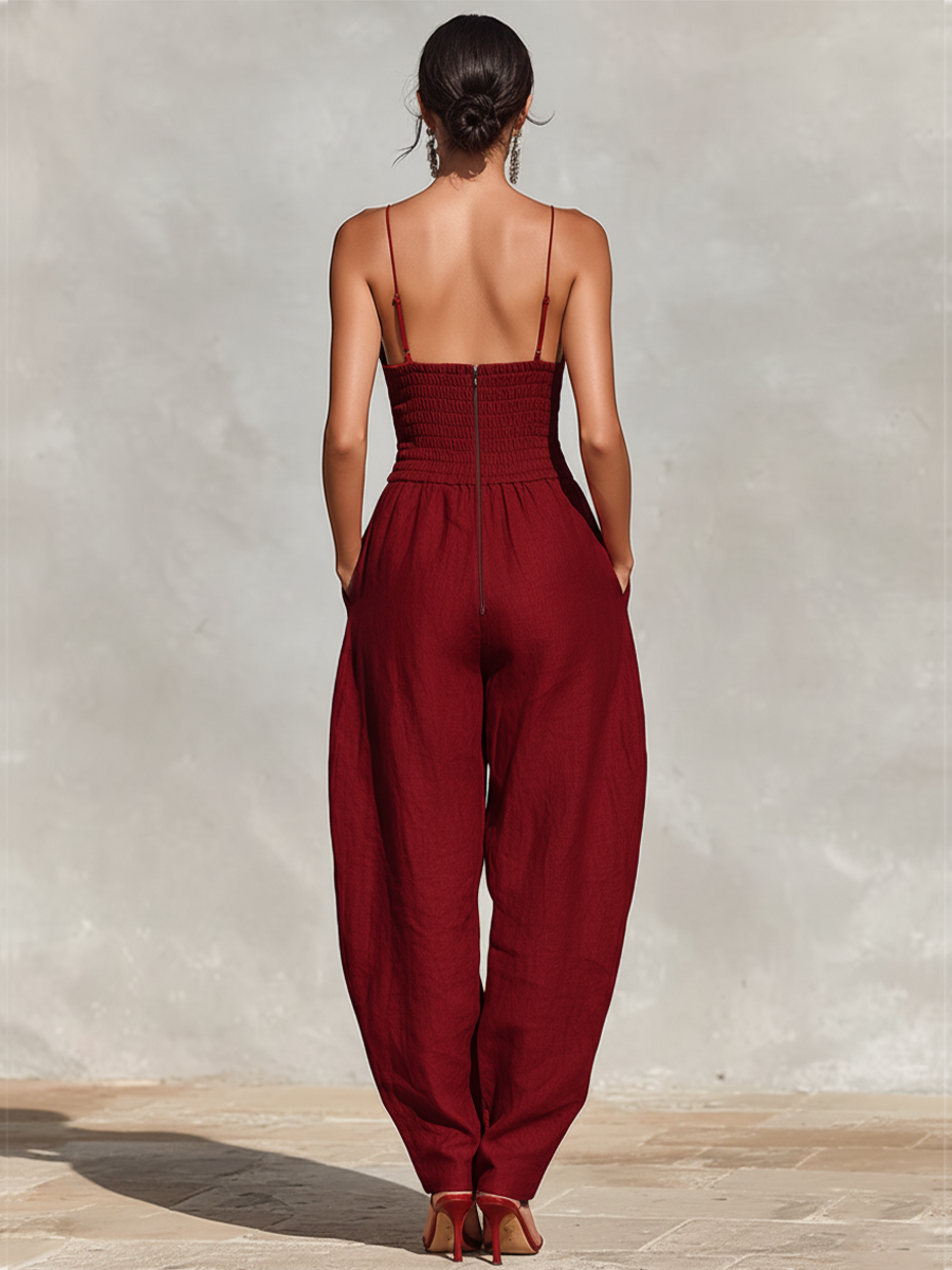 Red Linen Jumpsuit
