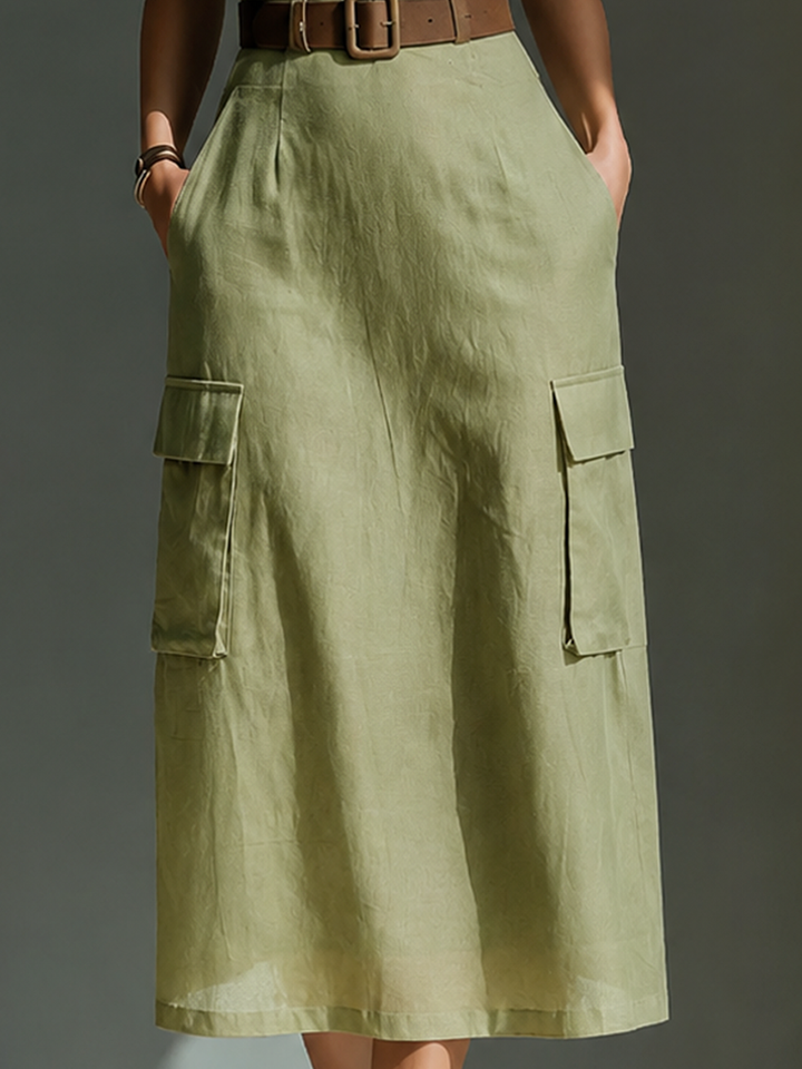 Olive Linen Midi Dress