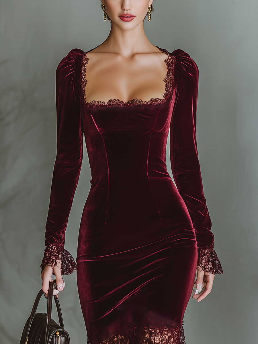 Burgundy Velvet Maxi Dress