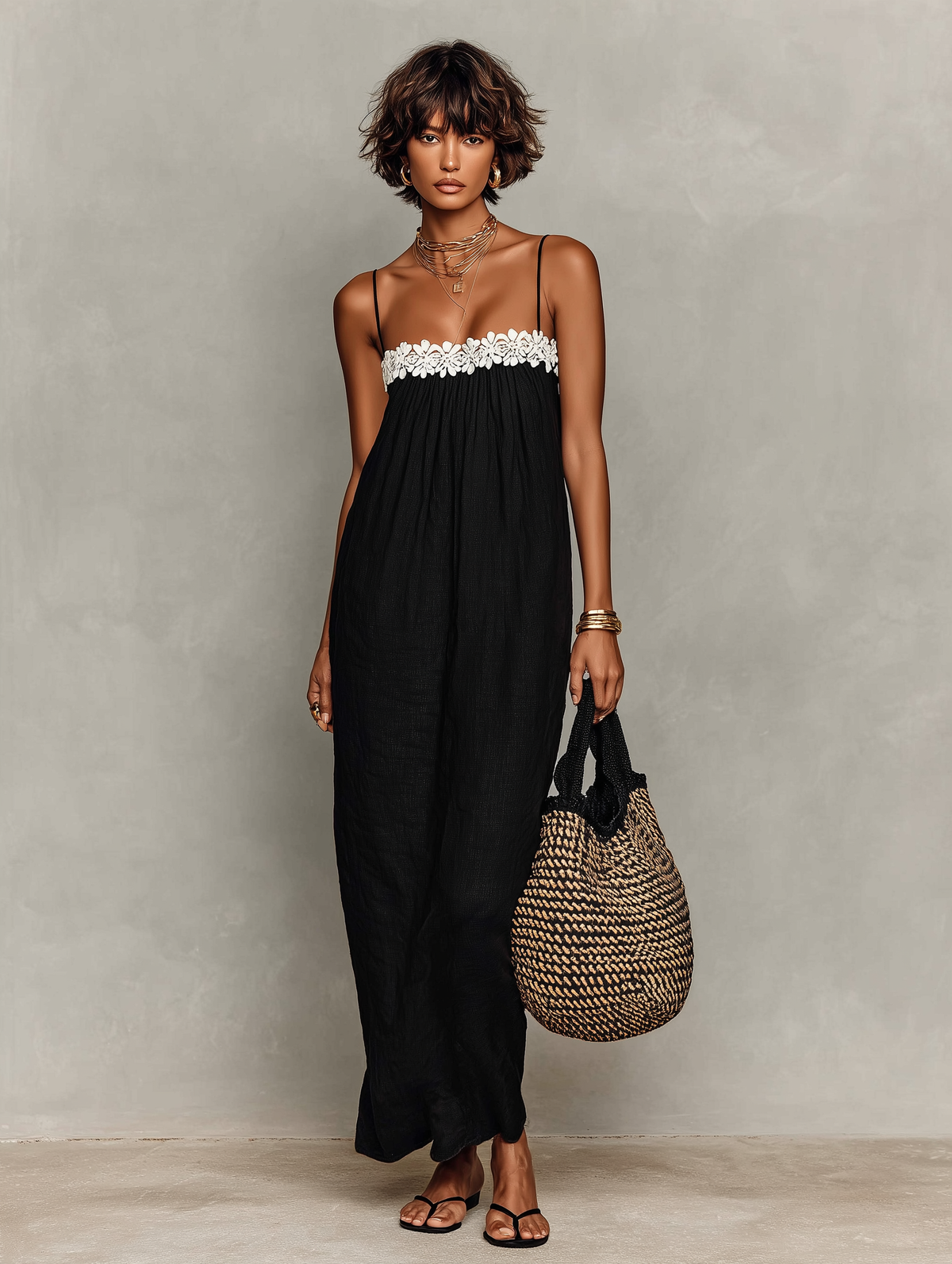 Linen-Blend Maxi Dress