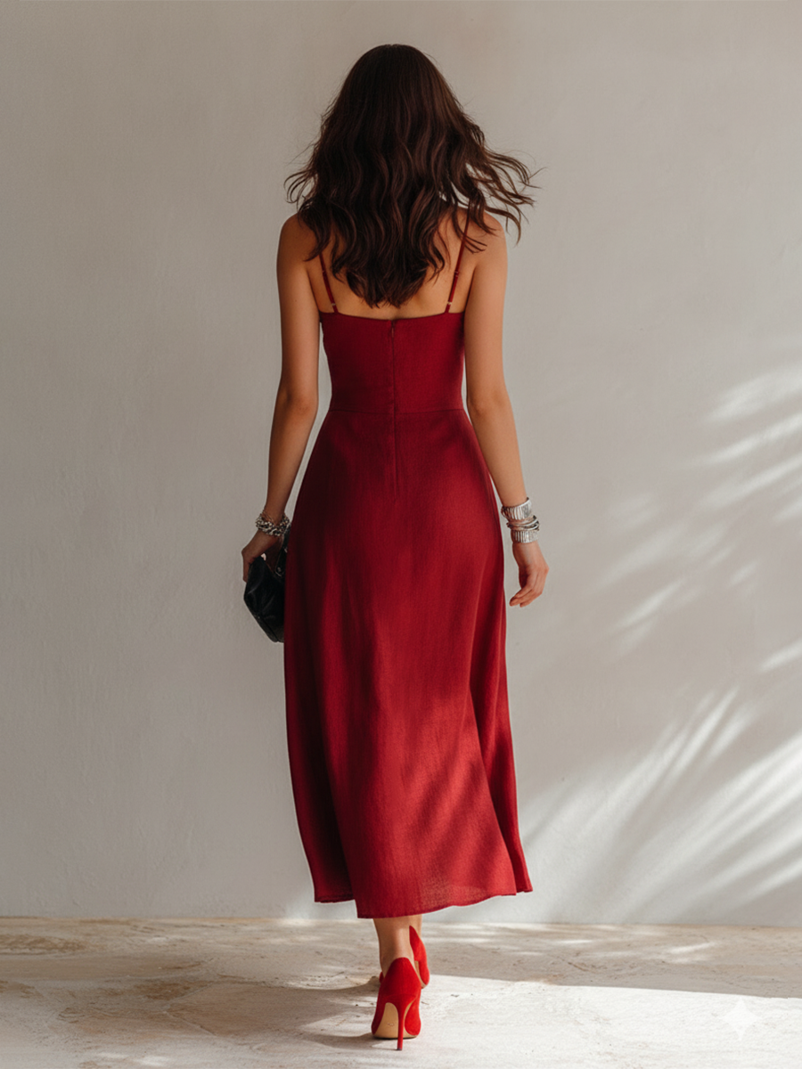 Linen-Blend Midi Dress
