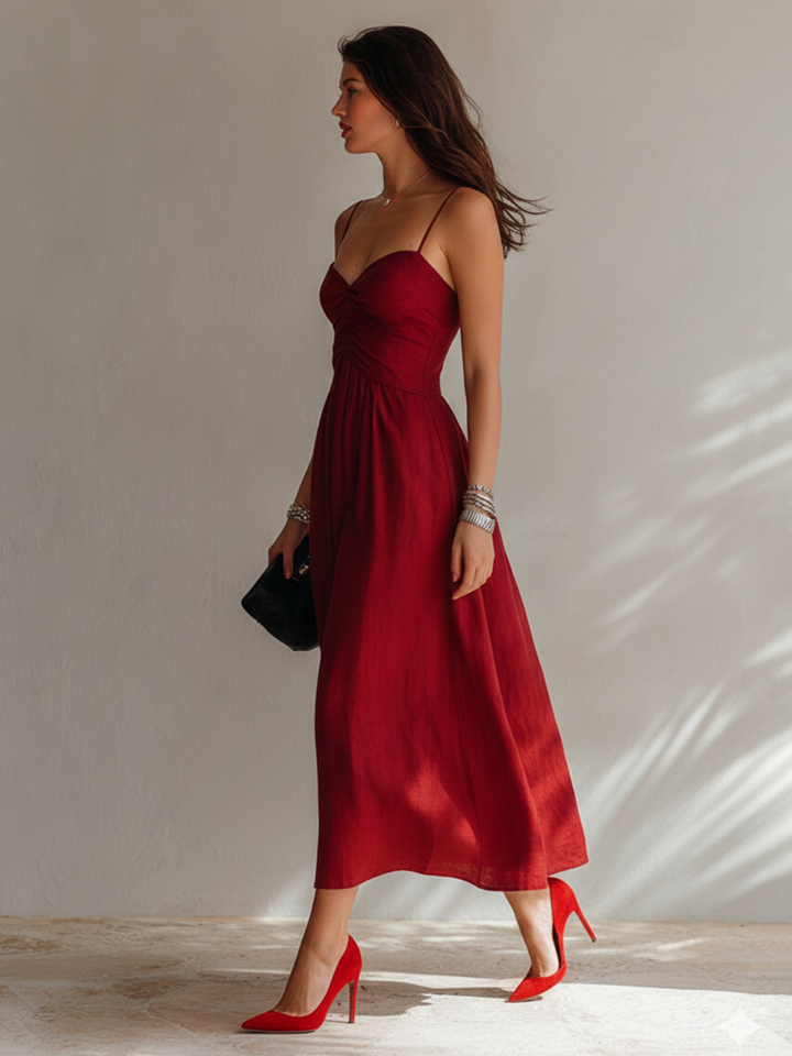 Linen-Blend Midi Dress