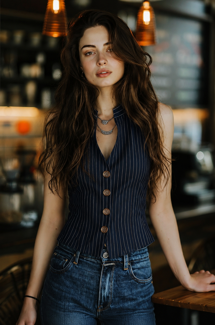 Henley Striped Top