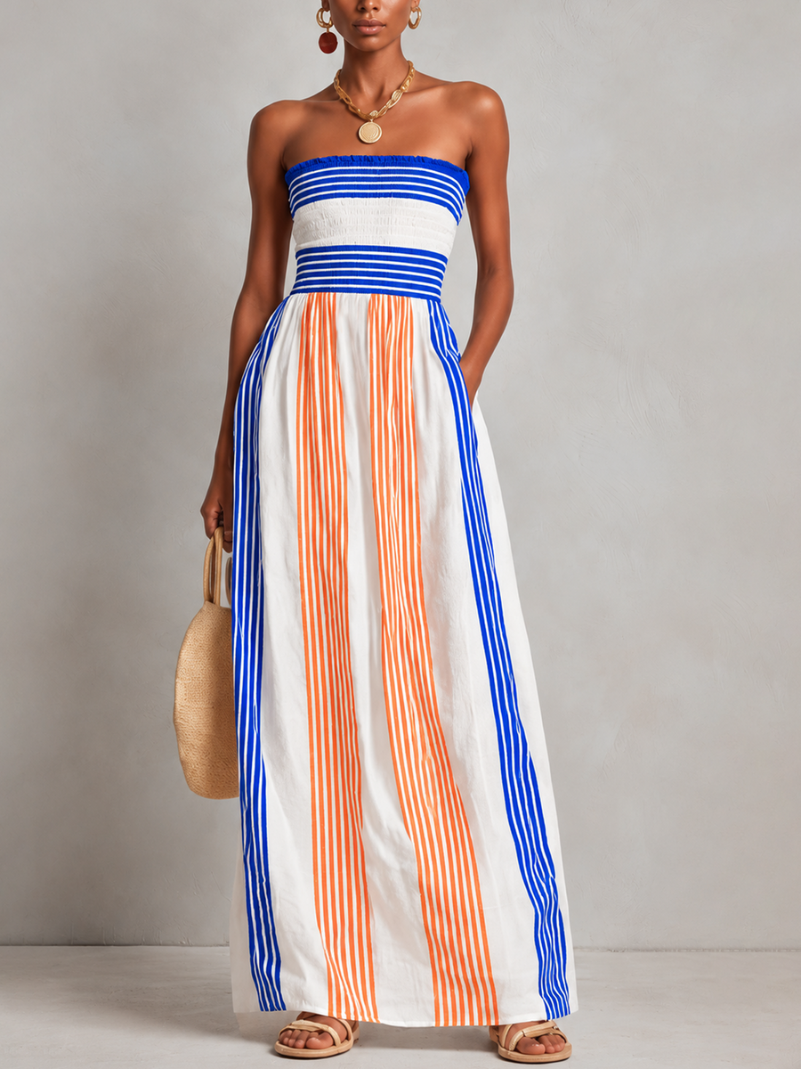 Coastal Stripe Smocked Maxi Dress