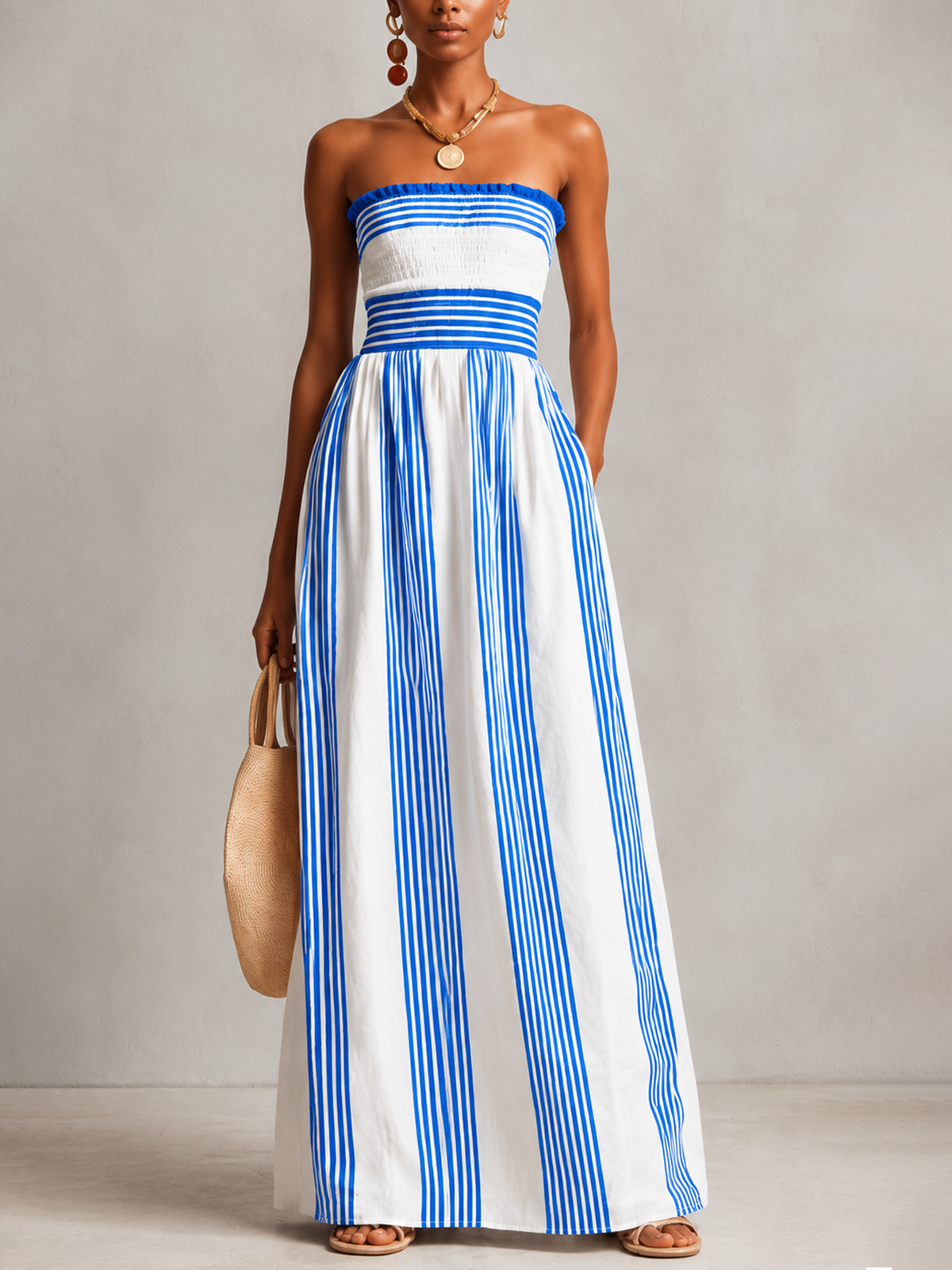 Coastal Stripe Smocked Maxi Dress
