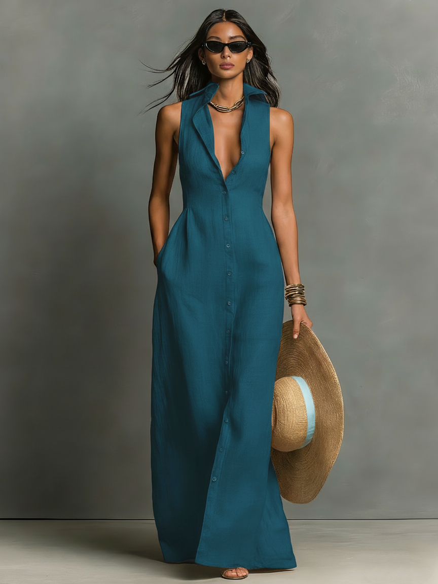 Linen-Blend Maxi Dress