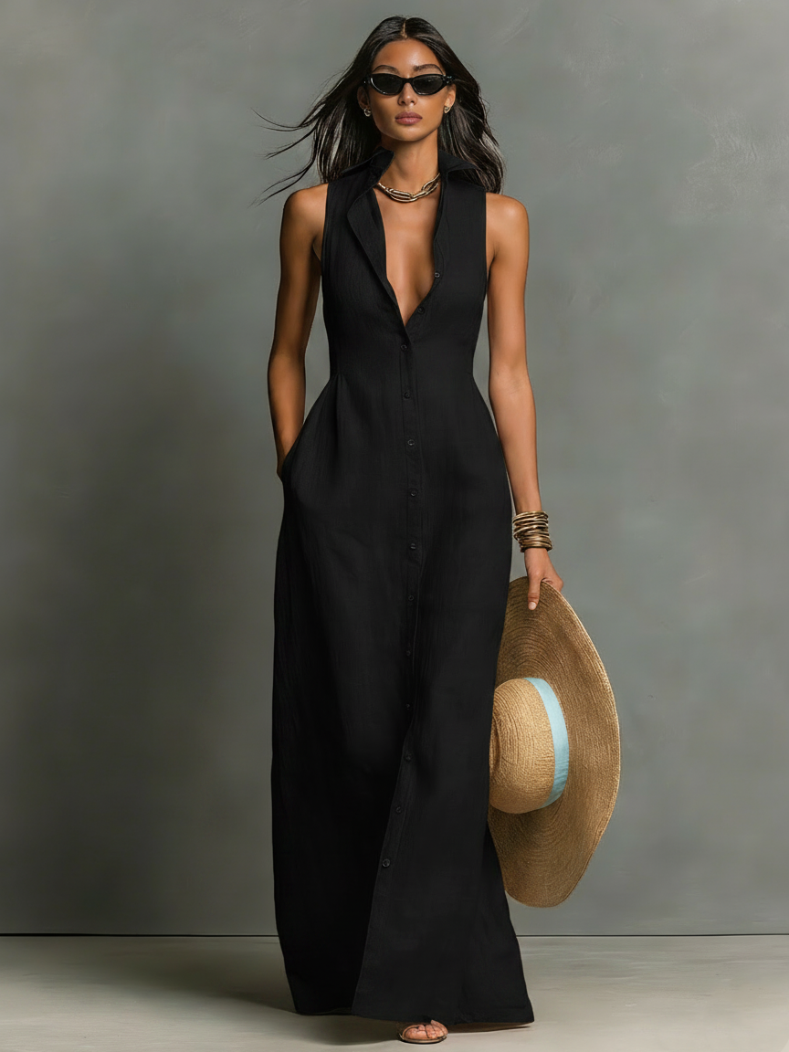 Linen-Blend Maxi Dress