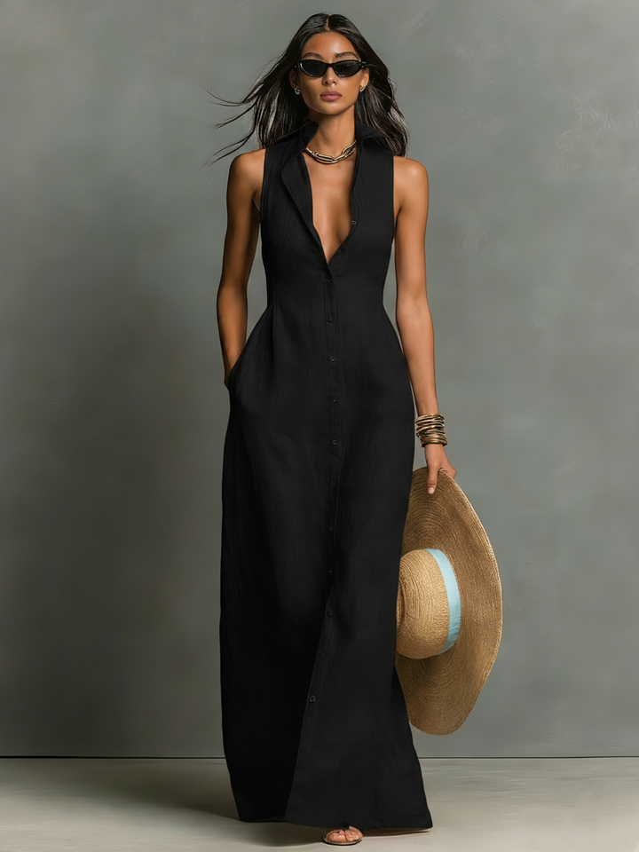 Linen-Blend Maxi Dress