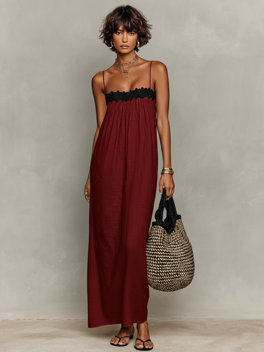 Linen-Blend Maxi Dress