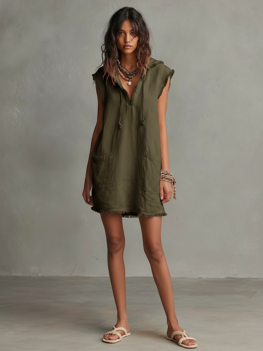 Linen-Blend Mini Dress