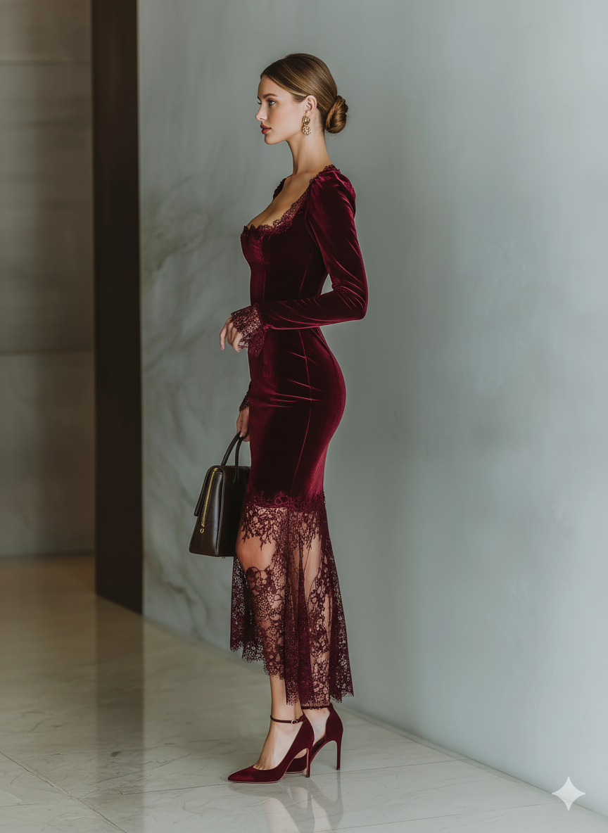 Burgundy Velvet Maxi Dress
