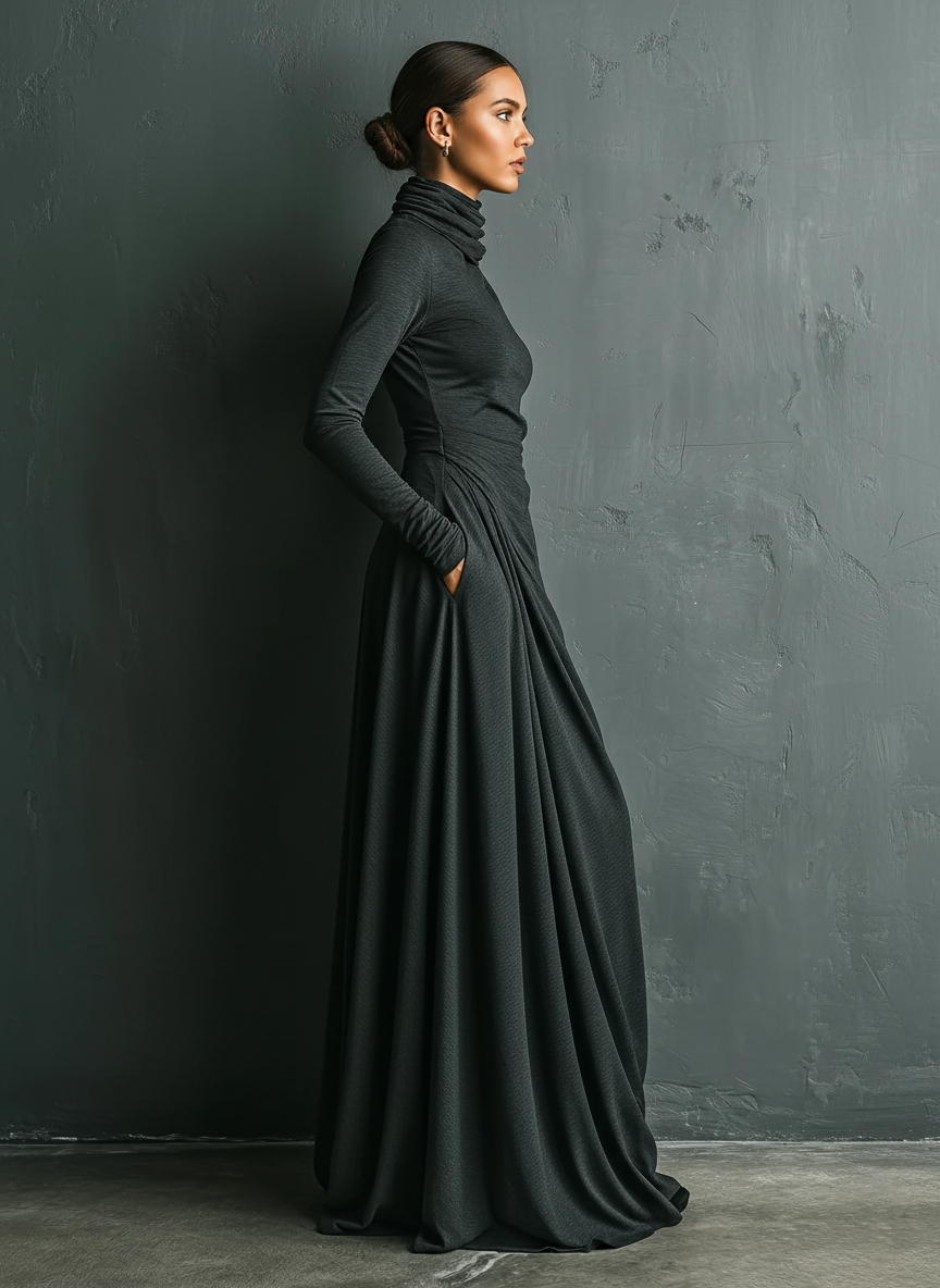 Charcoal Turtleneck Maxi Dress
