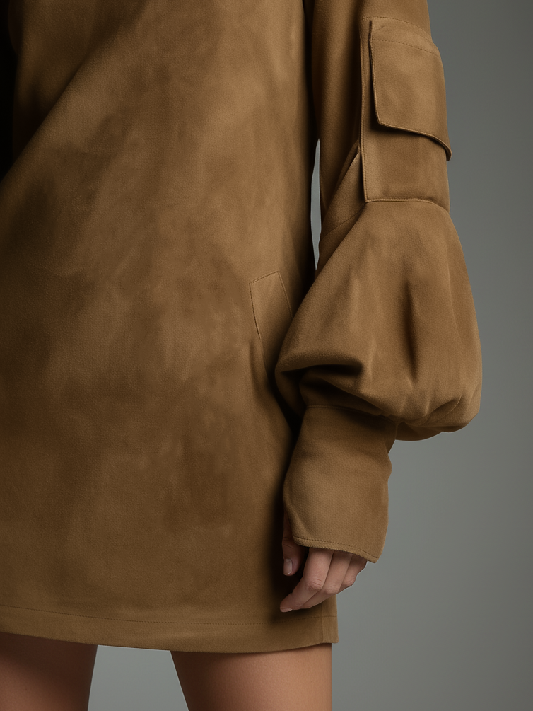 Suede Turtleneck Dress