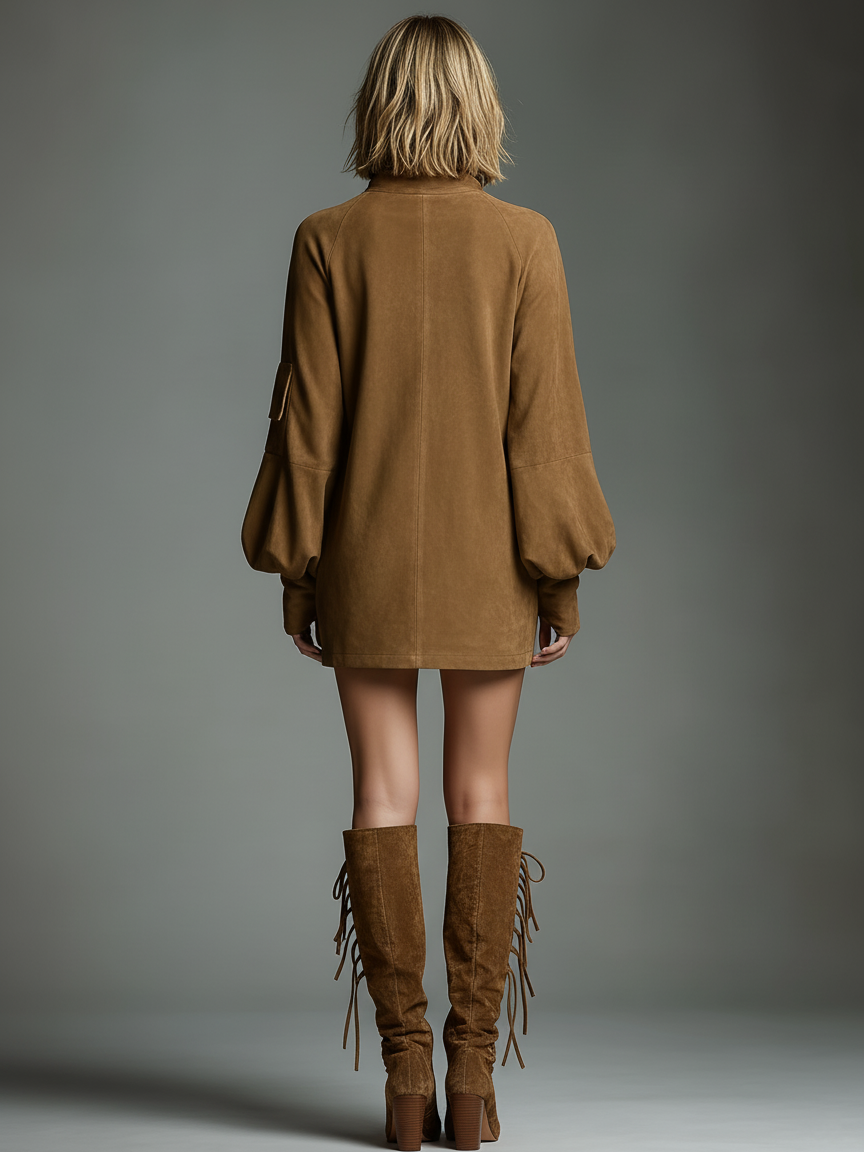 Suede Turtleneck Dress