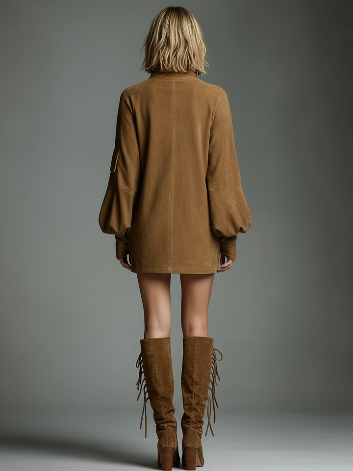 Suede Turtleneck Dress