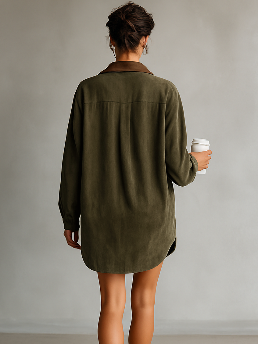 Lapel Suede Mini Dress