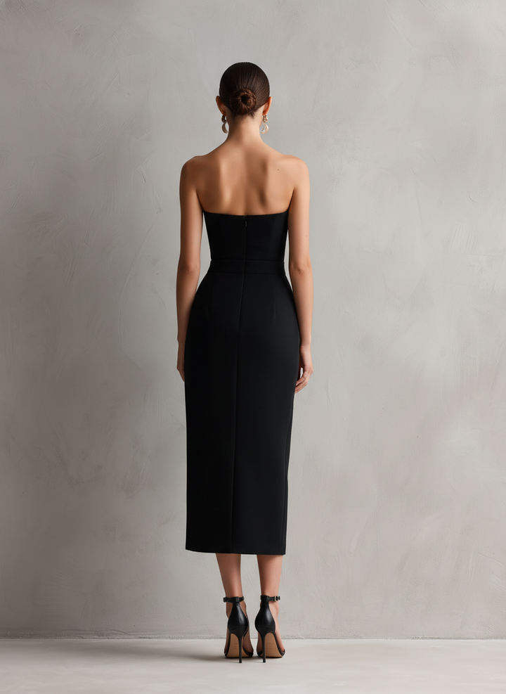 Black Strapless Midi Dress