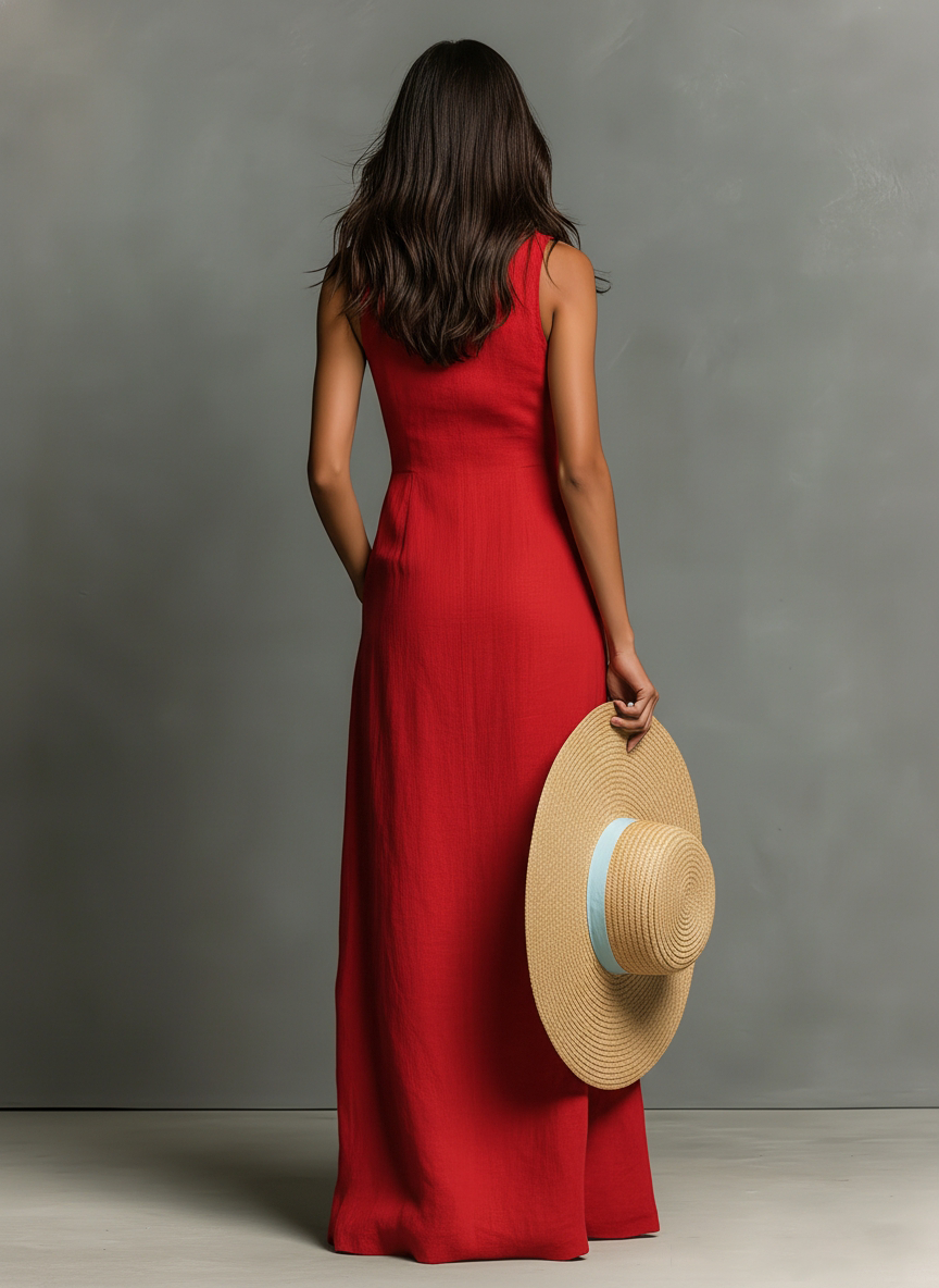 Linen-Blend Maxi Dress