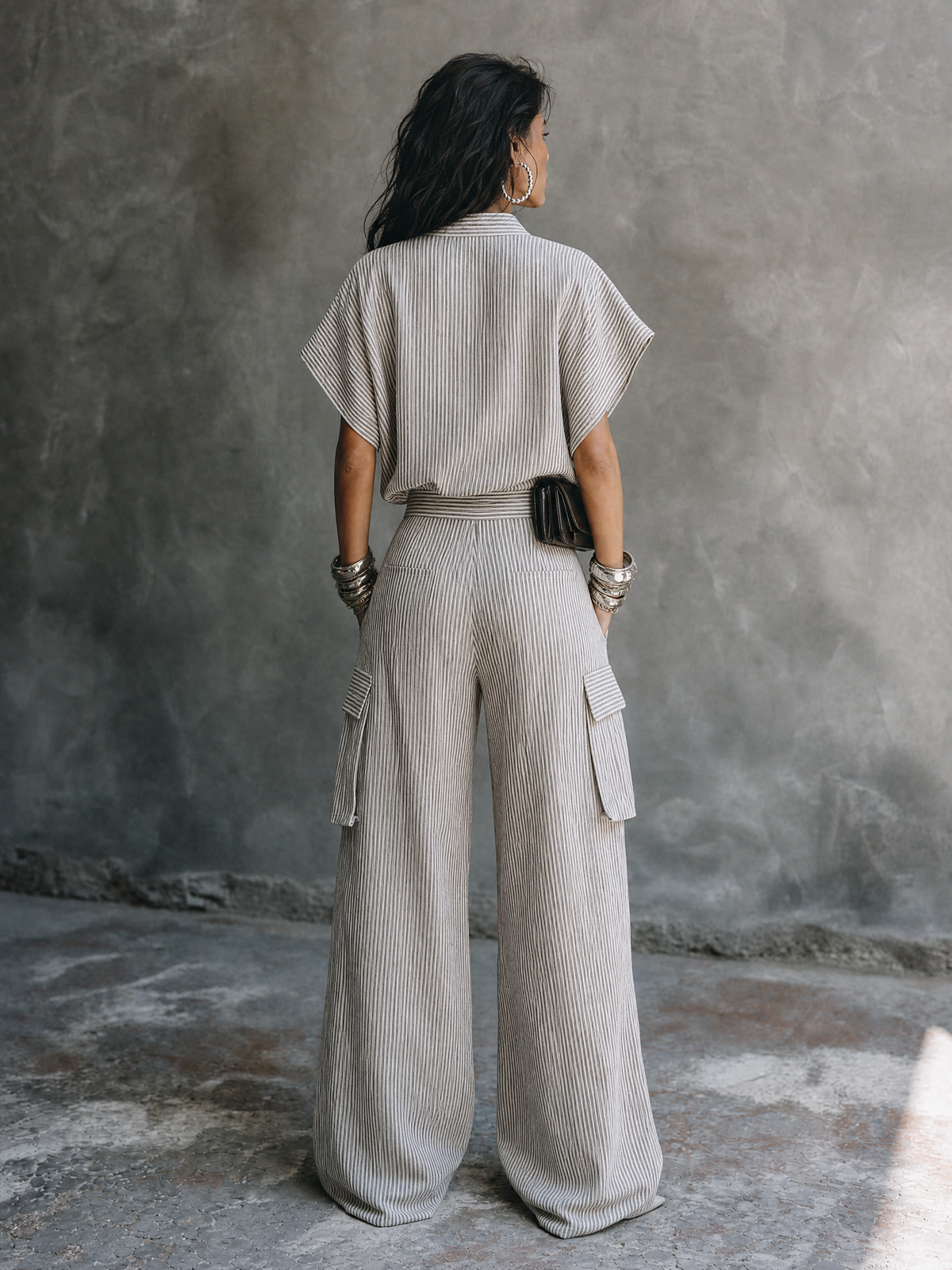 Gray White Striped Set