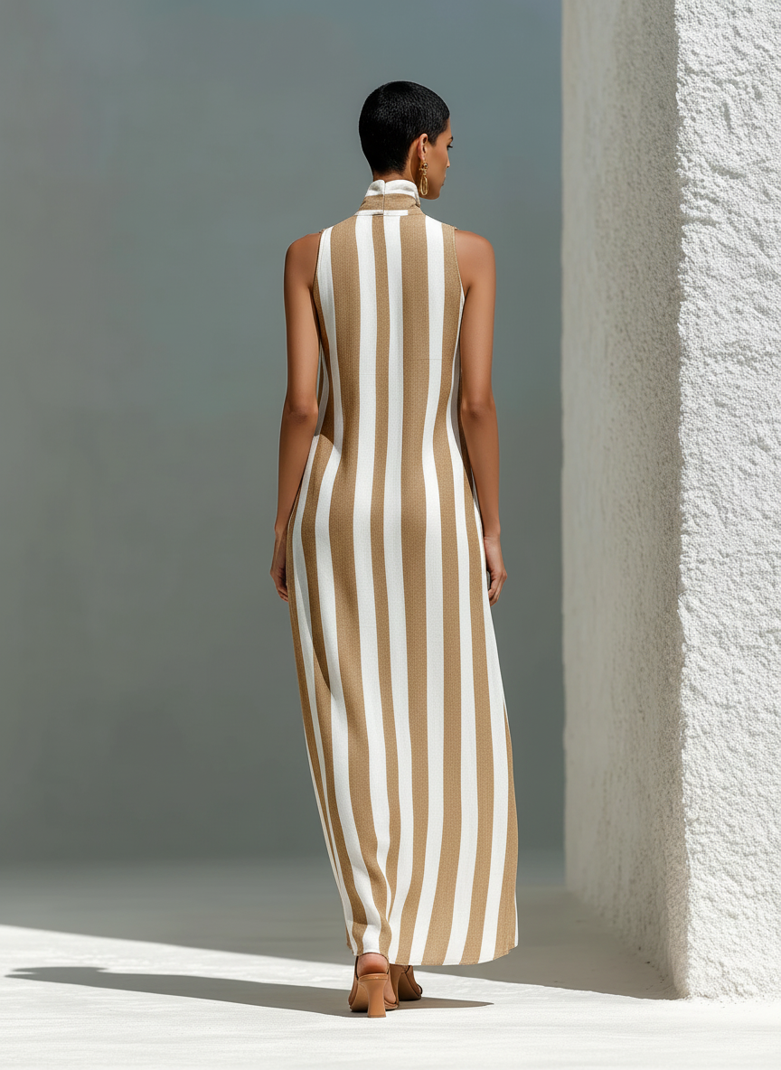 Camel Striped Maxi Dress